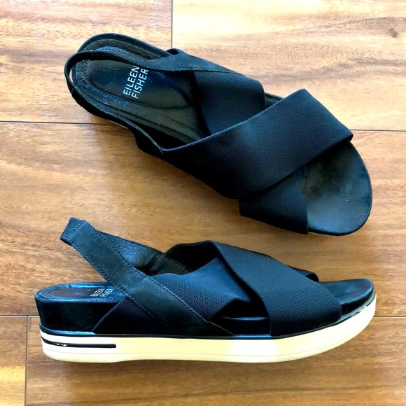Eileen Fisher Shoes - Eileen Fisher Cross Strap Slingback Sandal Black and White